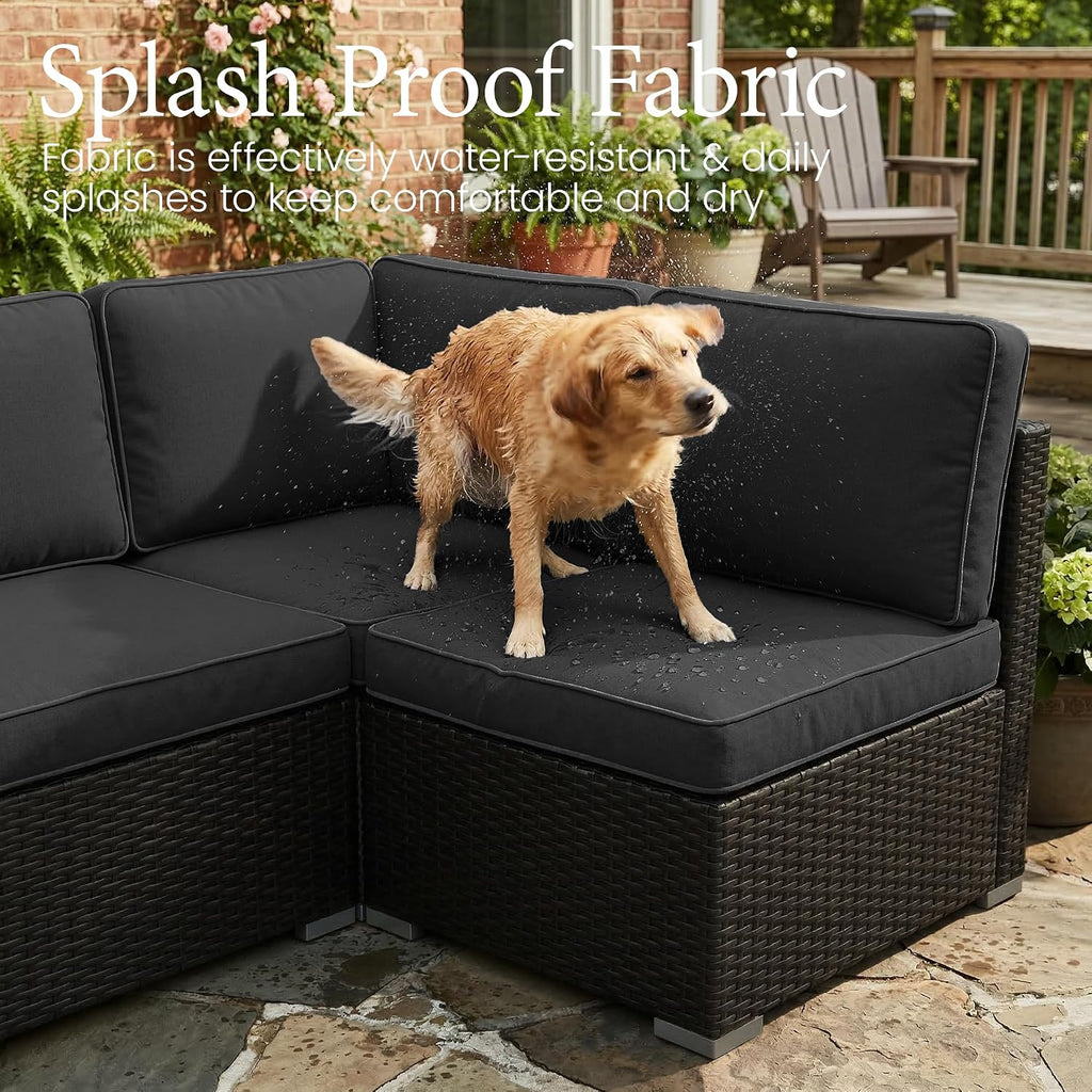 LayinSun 15 Piece Patio Furniture Set with Fire Pit Table, Outdoor Conversation Sets Wicker Rattan Sectional Sofa with Coffee Table