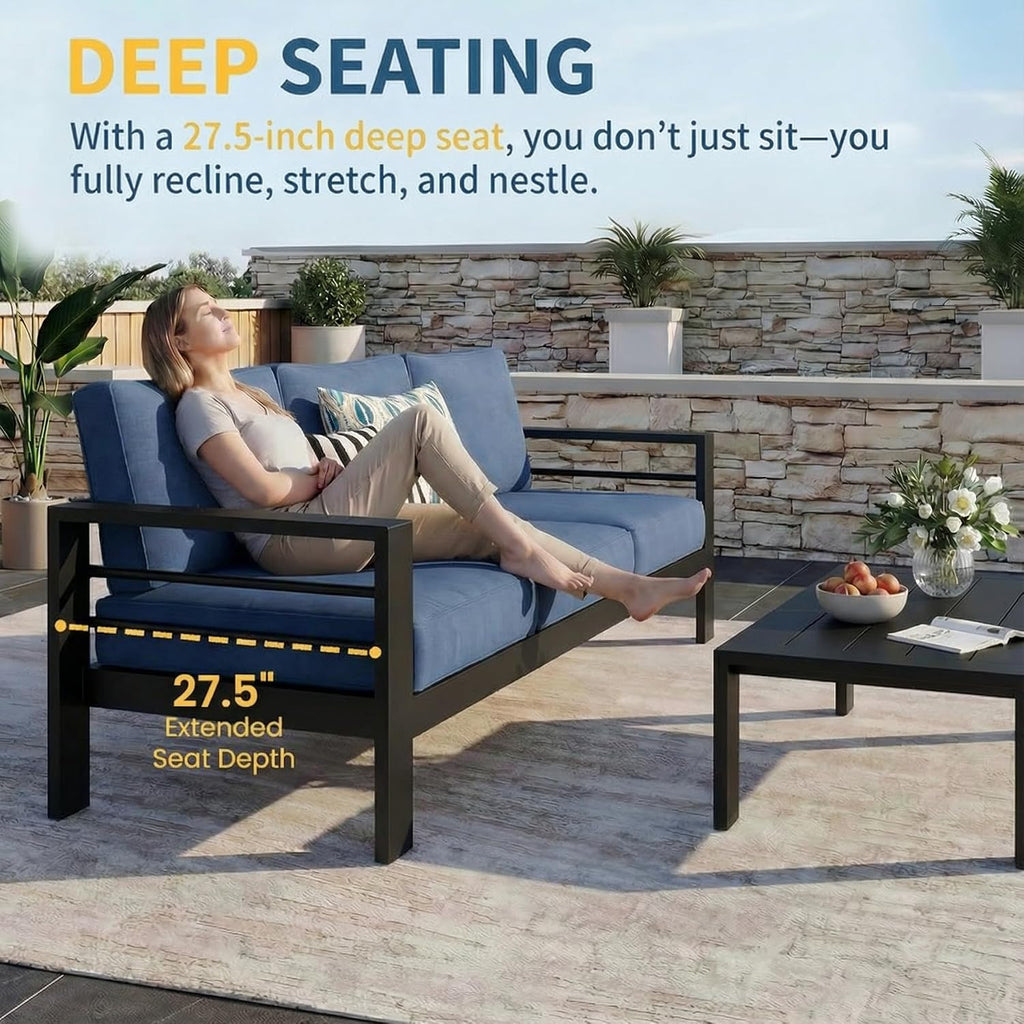 Solaste Aluminum Patio Furniture Set for All Weather, Oversized Metal Outdoor Furniture Set with 27.5' Deep Seating and 3.2' Wide Armrest, Outdoor Patio Sofa with 10' Back Suport Cushion
