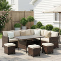 Wisteria Lane 7 Piece Patio Furniture Set, High Curved Back Wicker Patio Sectional, All Weather Outdoor Dining Set, Outdoor Furniture Patio Conversation Set with Ottoman, Ivory