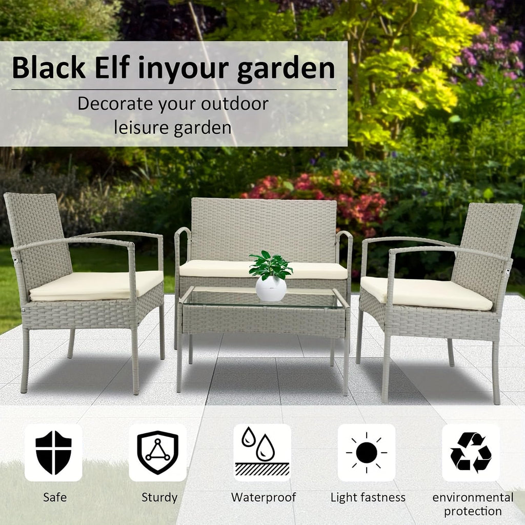 4-Piece Rattan Wicker Patio Furniture Set, Outdoor Conversation Set with Coffee Table, All-Weather Wicker Chair for Porch, Balcony, Garden, Backyard, Modern Outdoor Seating Set (Grey)