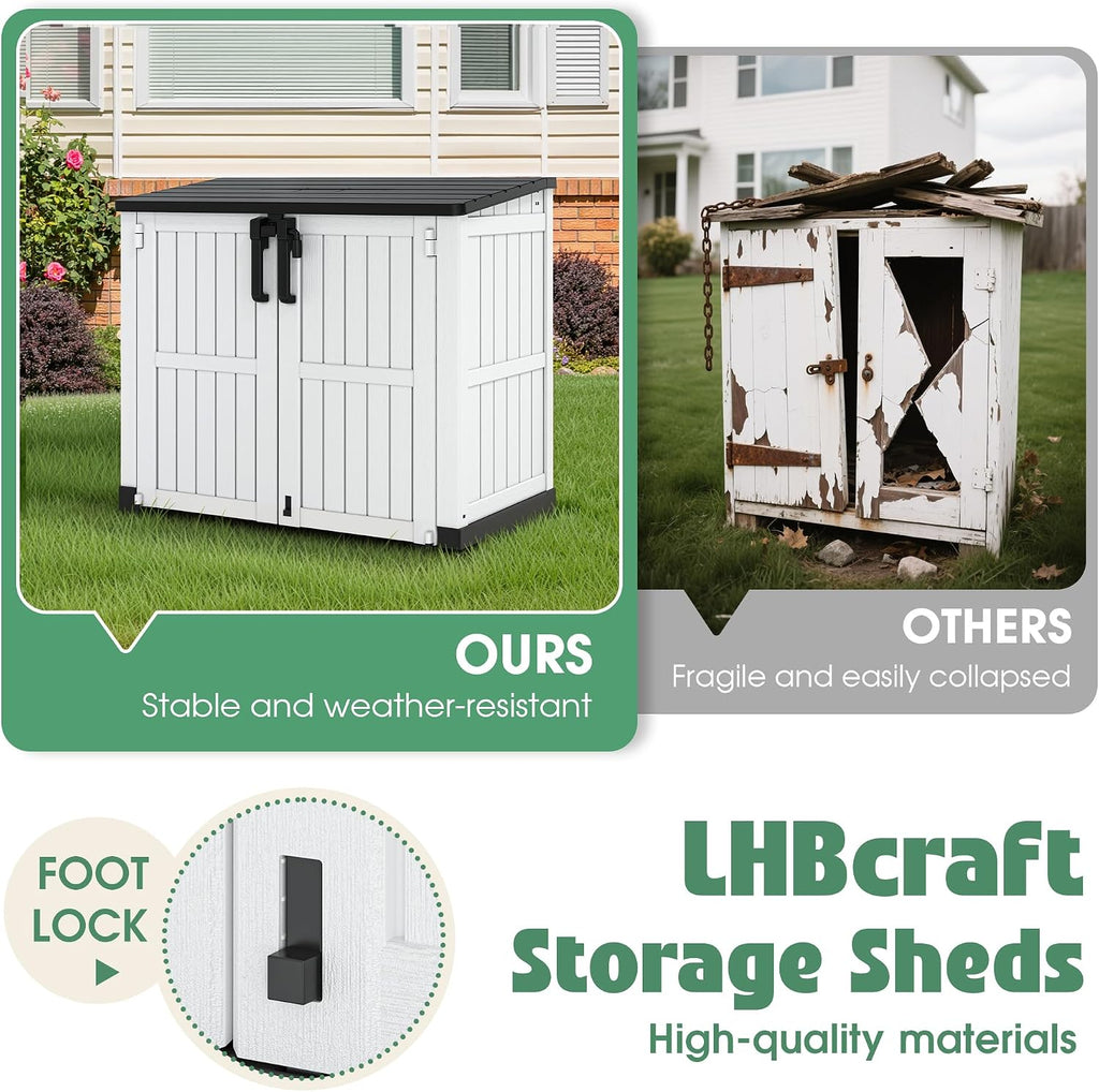 LHBcraft Outdoor Storage Cabinet 36 Cu Ft with Lockable Doors, Portable Horizontal Resin Storage Shed -Easy to Assemble, Waterproof Outdoor Storage Box for Backyards,Patios