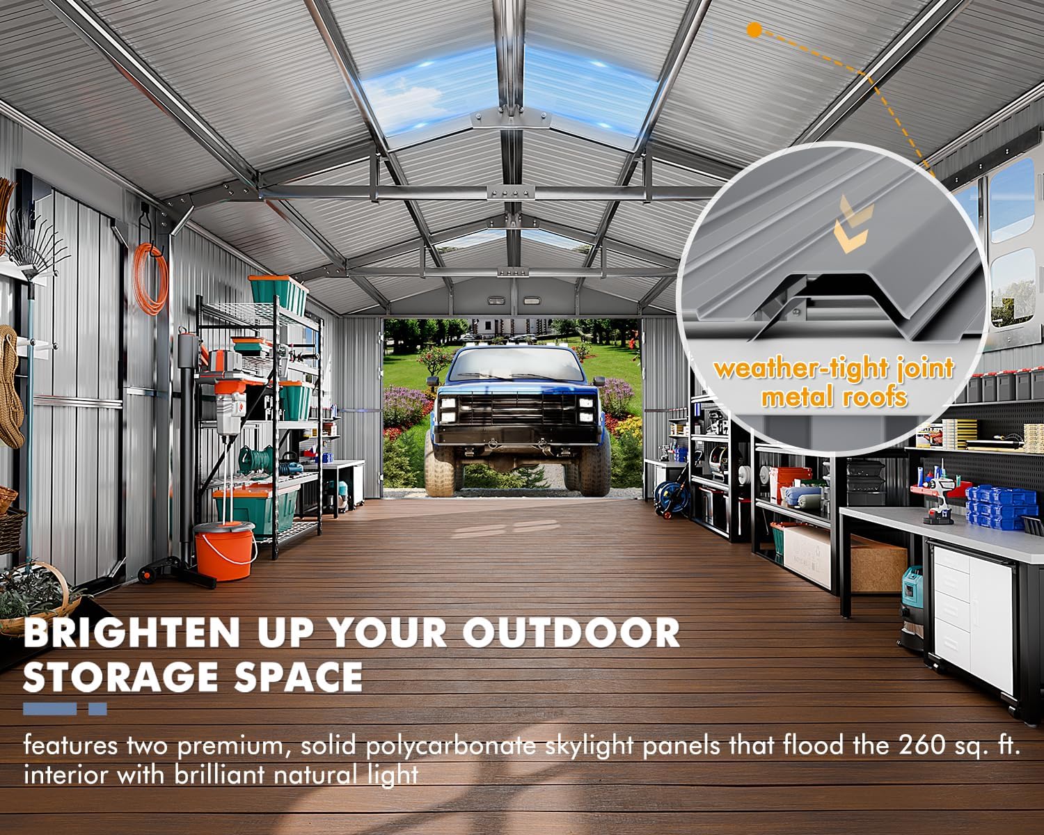 K Knowbody 13x20x8.3 FT Metal Garage Shed,Ultra-Reinforced Truss System,18-Gauge Powder-Coated Frame,100 PSF Snow, 150 MPH Wind Rated, Skylight Dual-Entry Large Outdoor Building,Carport,Workshop
