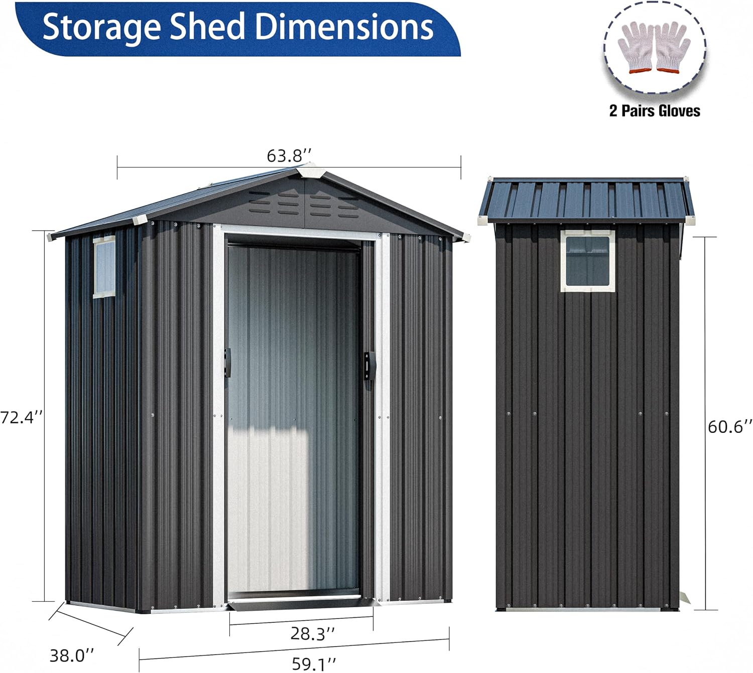 JY QAQA 5x3 FT Metal Outdoor Garden Storage Shed,Waterproof Metal Garden Sheds with Window and Lockable Double Door,Weather Resistant Steel Tool Storage House Shed forPatio,Lawn (Gray)