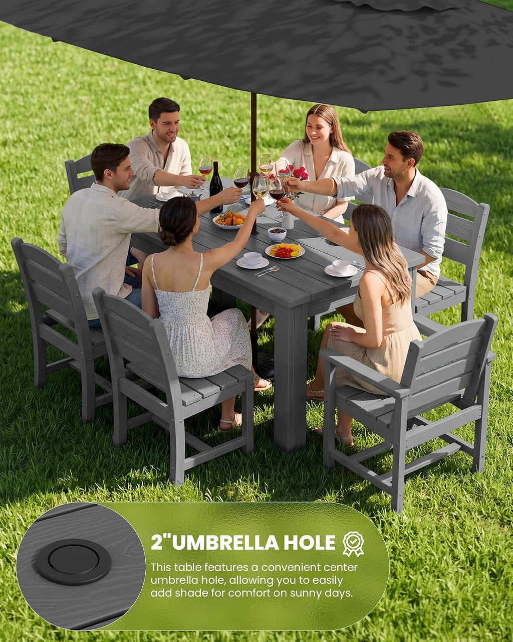 SERWALL Patio Dining Chair, All Weather Dining Chair Set of 2, Outdoor Dining Chair with Widened Seat, Gray
