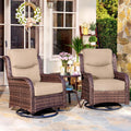 HILLGA 3-Piece Luxury Patio Furniture Set with 6' Thick Cushions, Weather-Resistant Wicker High Back Swivel Rocker Chairs, Senior-Friendly Conversation Set for Small Porch, Deck and Sunroom, Beige(V2)
