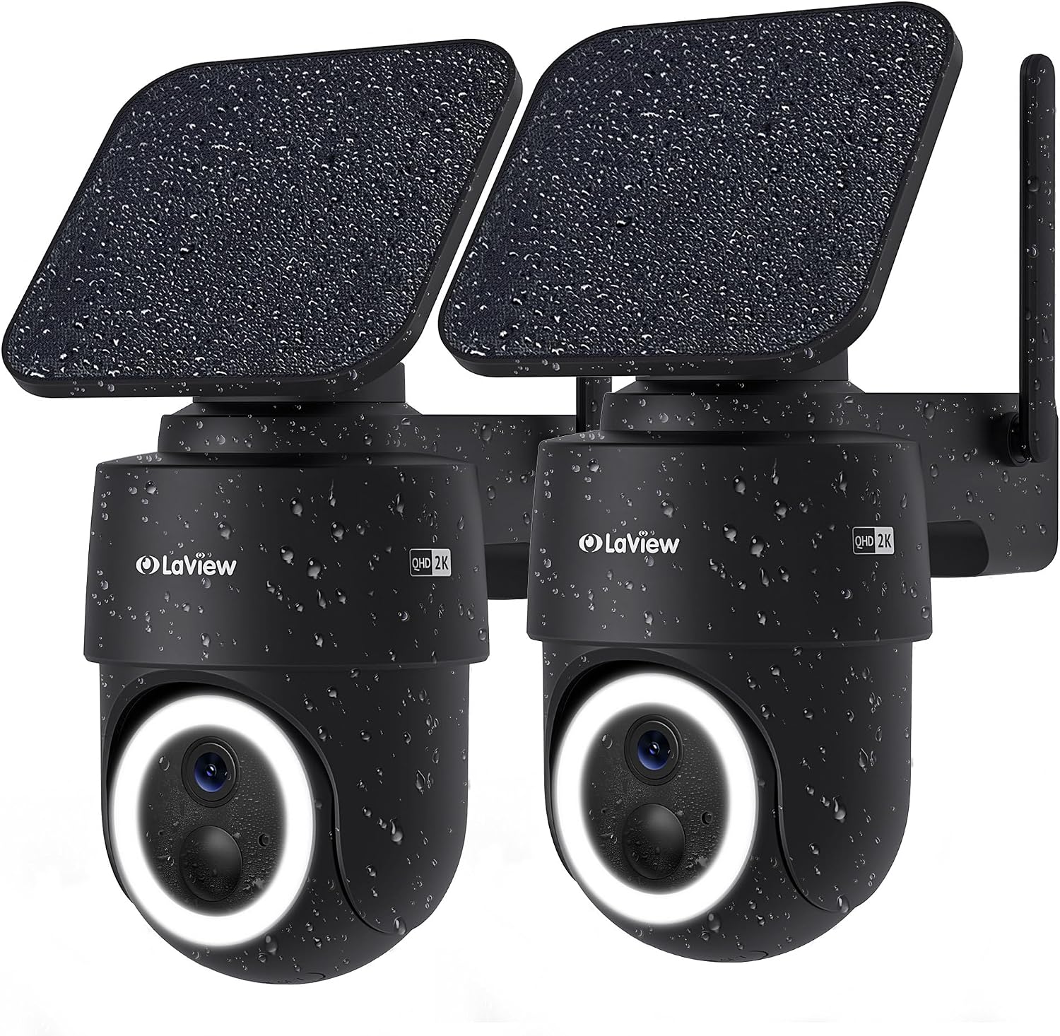LaView 2K Solar Camera Outdoor Wireless, 100% Wire-Free WiFi Cameras for Home Security, 360° Rechargeable Battery Outdoor Camera, IP65, Color Night Vision, Two-Way Audio, Work with Alexa(2 Pack)