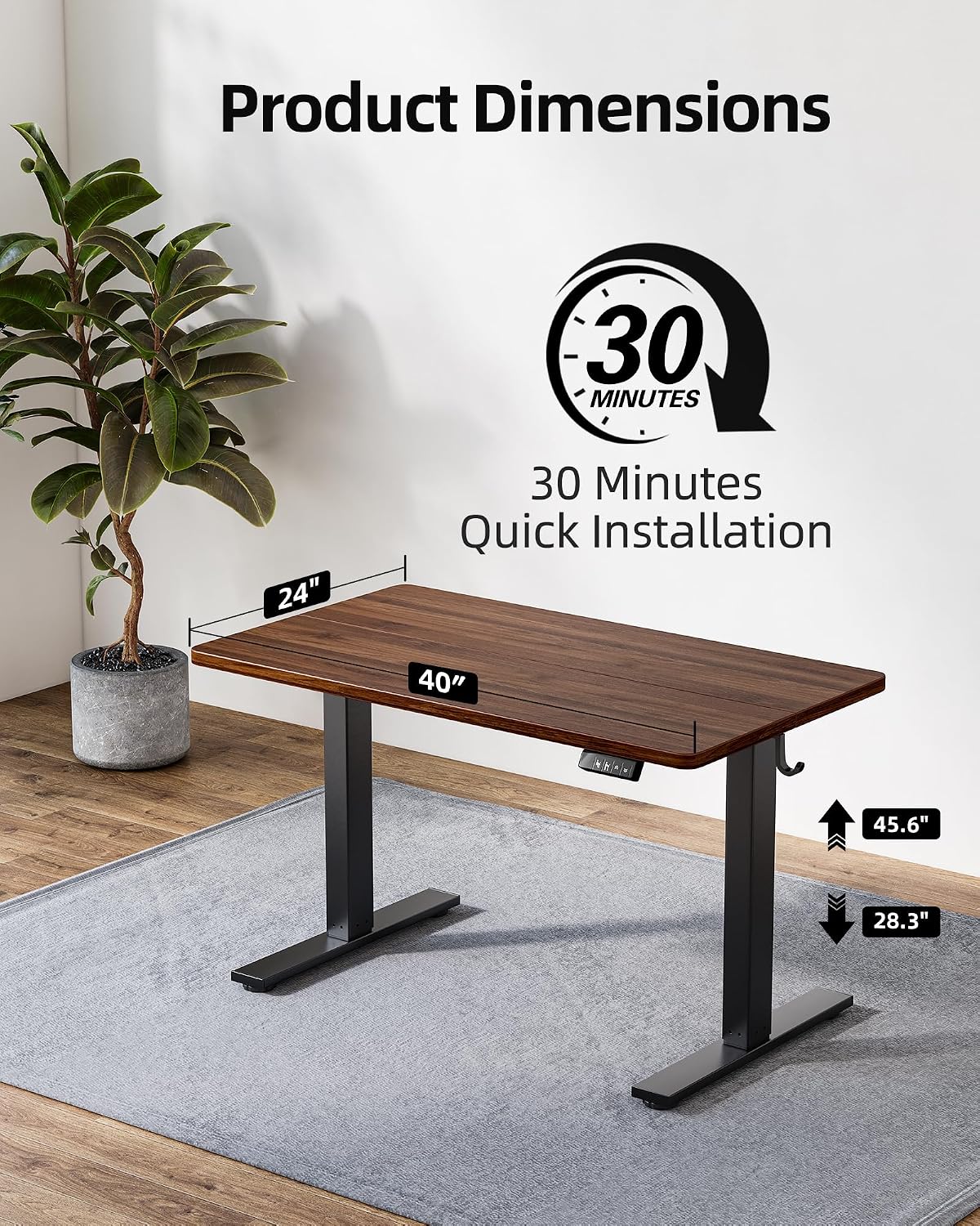 TIQLAB Height Adjustable Electric Standing Desk, 40 x 24 inch, Sit Stand Up Desk, Splice Board, Computer Home Office Desk, Black Walnut Top
