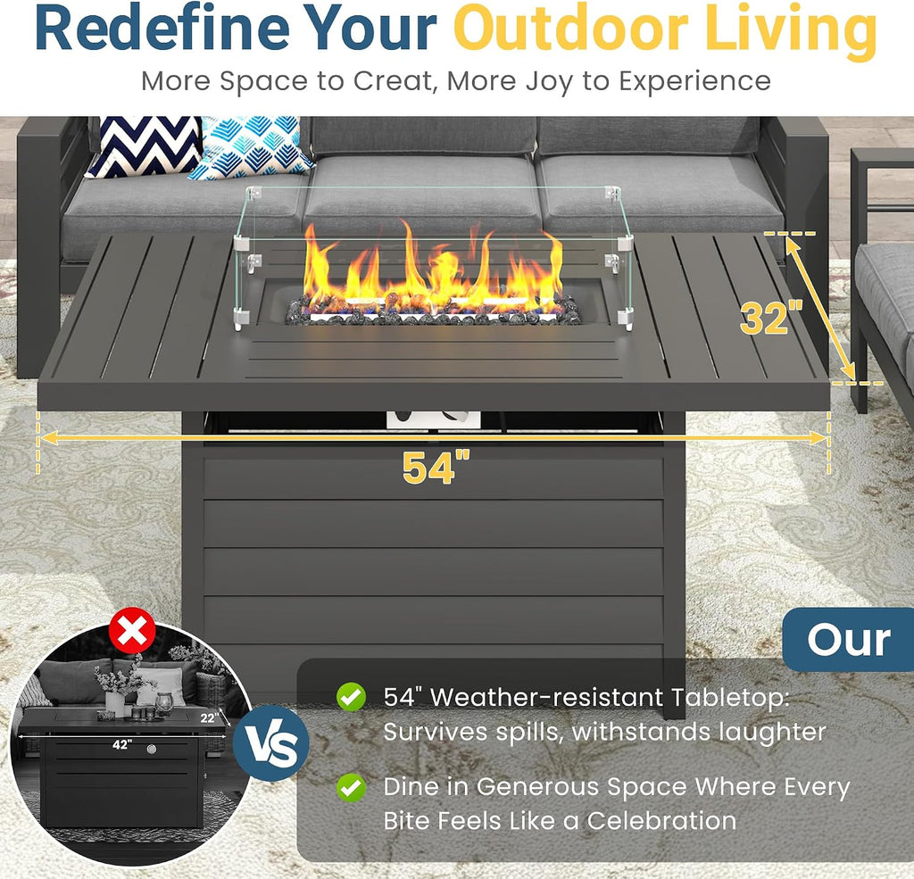 Wisteria Lane Aluminum Patio Furniture Set, 4 Piece Metal Outdoor Sofa Set with 54-INCH CSA Certified Propane Gas Fire Pit Table(Dark Grey)