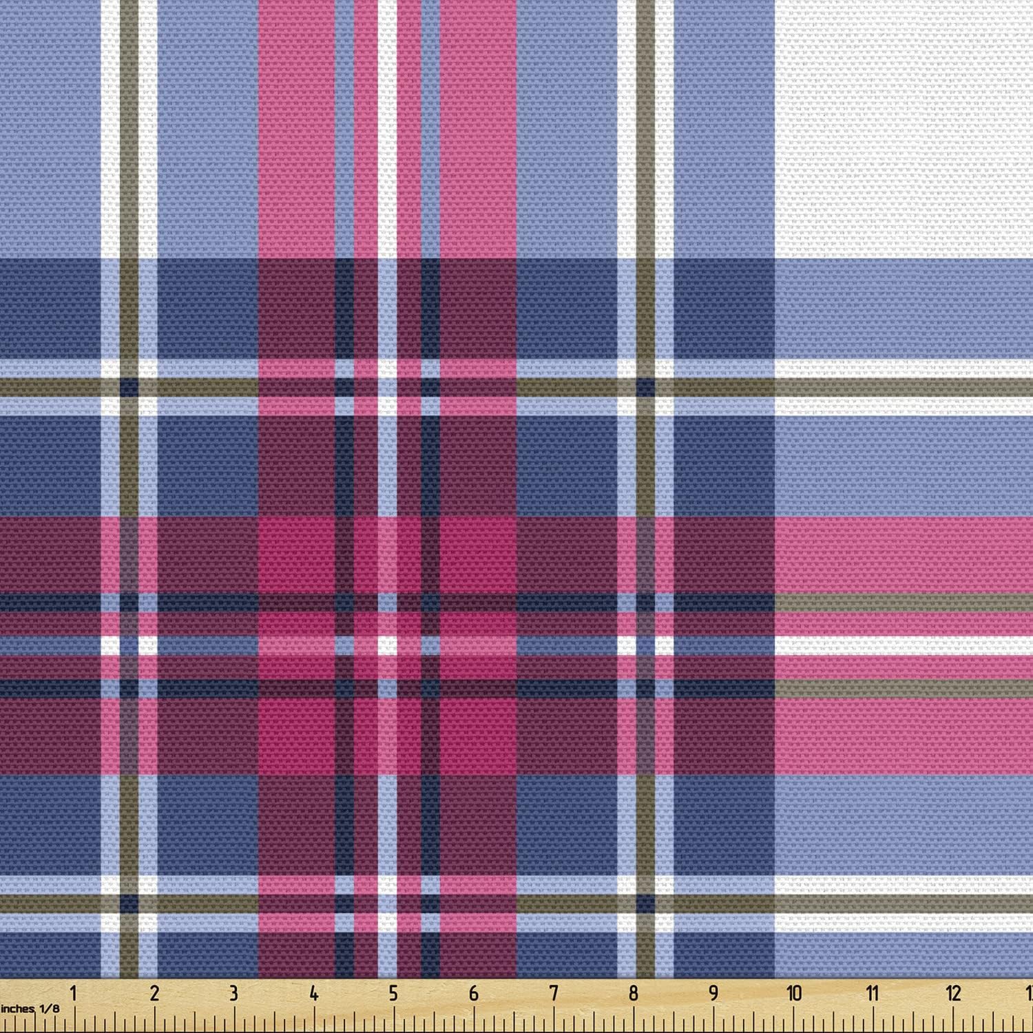 Ambesonne Plaid Fabric by The Yard, Classical British Tartan Design with a Modern Look Pink and Blue Tile Pattern, Decorative Fabric for Upholstery and Home Accents, 10 Yards, Grey Pink
