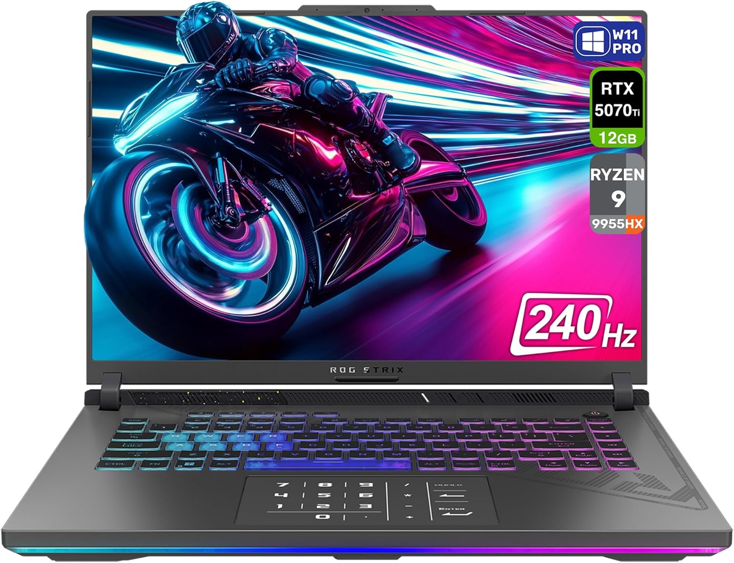ASUS ROG Strix G16 Gaming Laptop, AMD Ryzen 9-9955HX, 32 GB DDR5 RAM, 2 TB PCIe SSD, 16' 2.5K (2560x1600) Display, Nvidia G-Force RTX 5070Ti, Backlit Chiclet Keyboard RGB, W11 Pro, Eclipse Gray