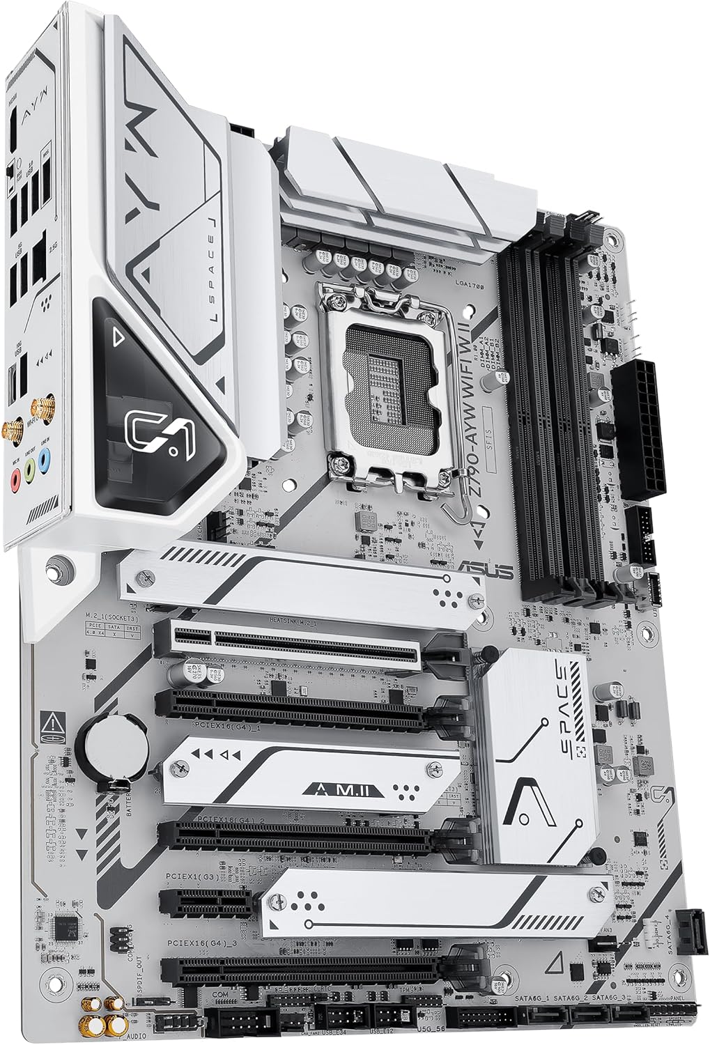 ASUS Z790-AYW WiFi W II Intel Z790 (LGA 1700) ATX Motherboard with PCIe® 5.0, 3X M.2, 12+1 DrMOS, DDR5, WiFi 6, 2.5Gb LAN, HDMI, USB 10Gbps Type-C®, USB 10Gbps Type-C®, Thunderbolt™, USB4®, Aura Sync