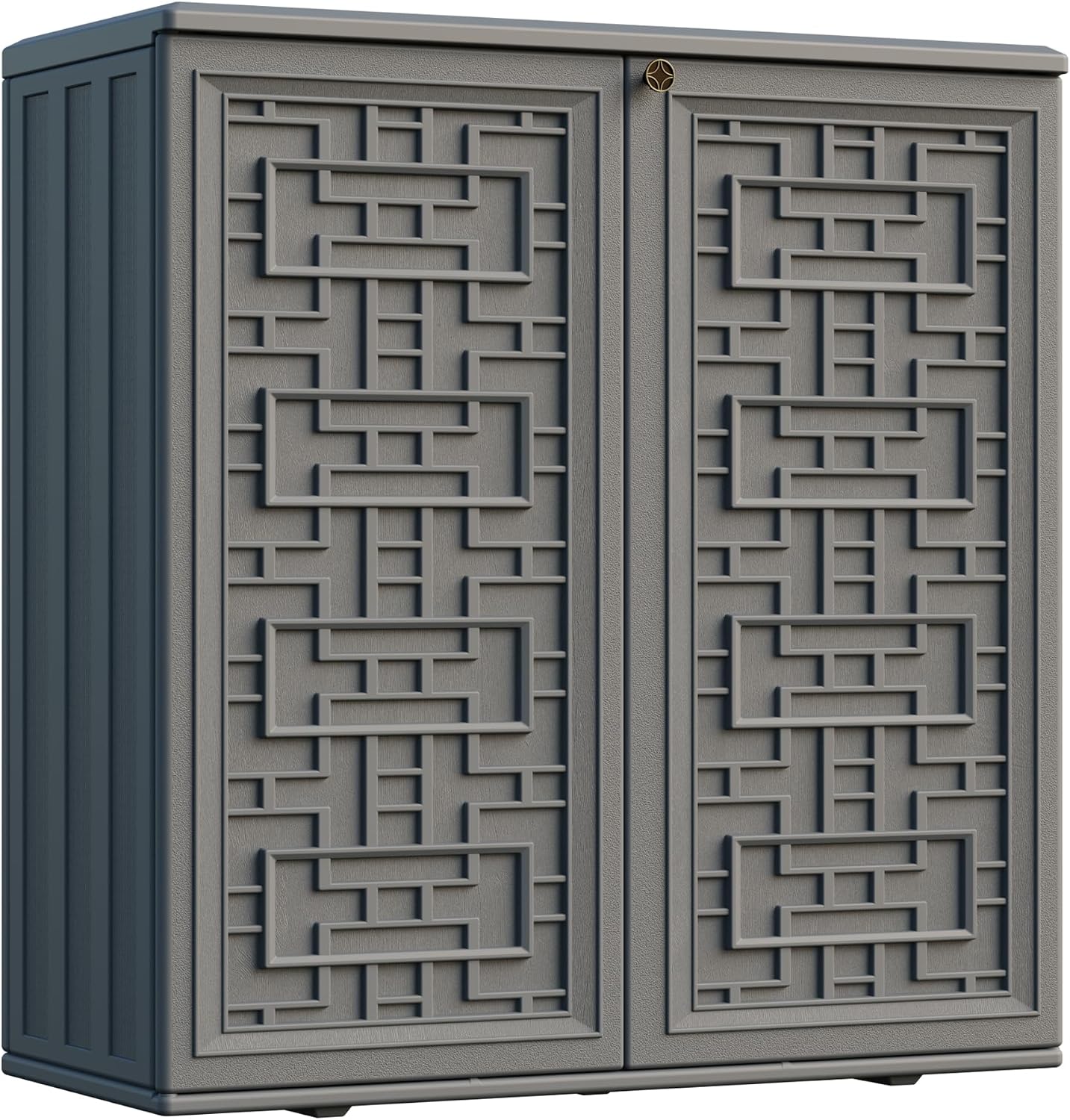 Mrosaa Indoor Outdoor Storage Cabinet Waterproof with Shelf,Plastic Storage Sheds Outdoor Cabinets for Patio/Garden/Backyard, Size 34.3''L*15''W*36.2''H（Gray）