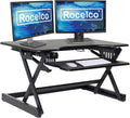 Rocelco 32' Height Adjustable Standing Desk Converter - Sit Stand Computer Workstation Riser - Dual Monitor Retractable Keyboard Tray Gas Spring Assist - Black (R EADRB2)