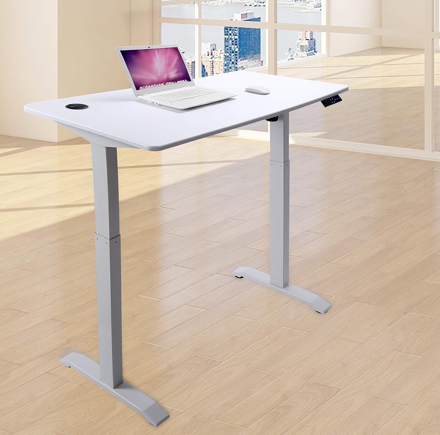 UNICOO Electric Height Adjustable Standing Table, Sit Stand Workstation, Gaming Desk, Motorized Whole-Piece Desk Board 48 * 24 in (KT1001-WW)