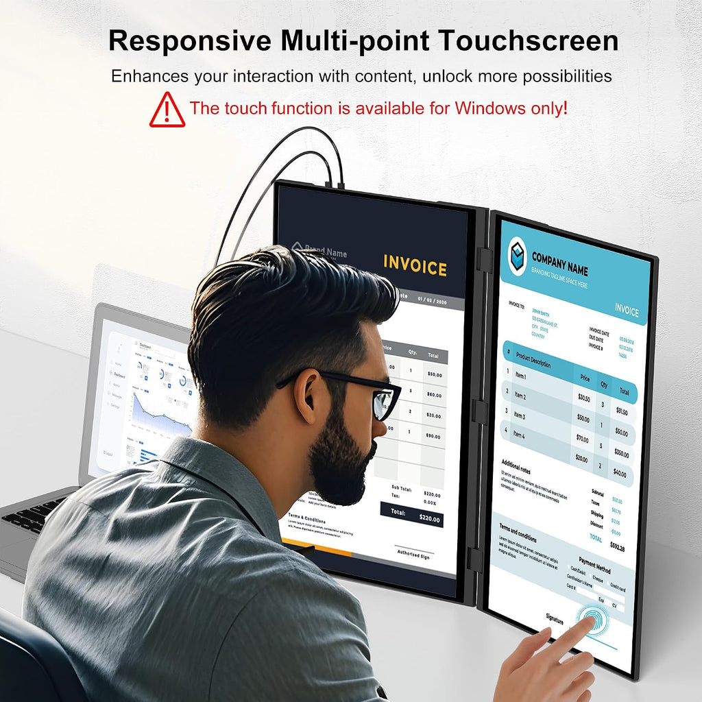 wisecoco 18.5'' 120Hz FHD 1080P Touch Screen Dual Triple Portable Monitor IPS USB-C HDMI HDR Secondary Display Foldable Laptop PC Gaming Monitor 100% sRGB Windows Mac Android Plug&Play Flip S8+