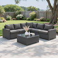 Patio Furniture Set, 7PCS Outdoor Sectional PE Rattan Patio Conversation Set w/Thickened Cushion Modular Wicker Patio Sofa Set w/Coffee Table for Balcony, Backyard(Grey)
