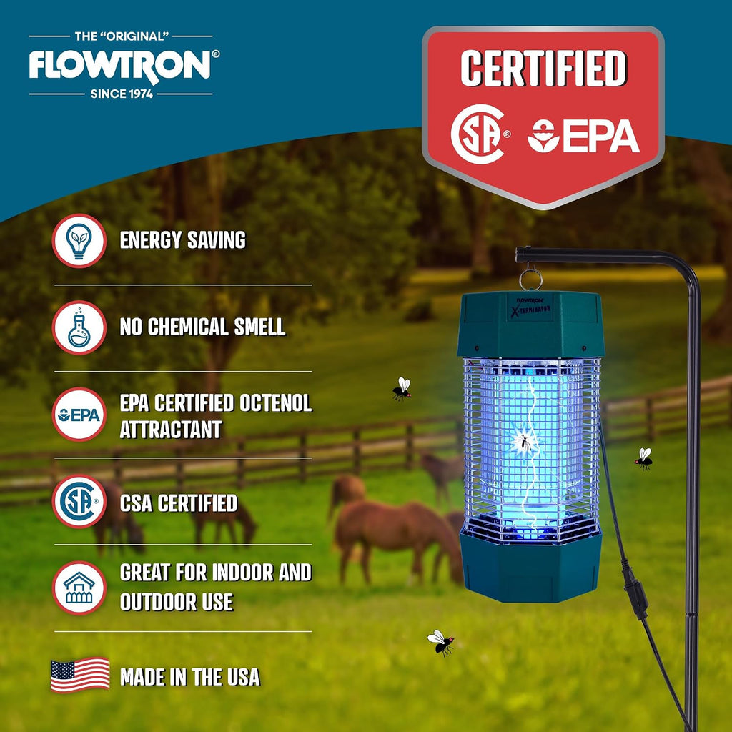 Flowtron Electric Bug Zapper 2 Acres Outdoor Insect Control with Dual Lure Method, 120W UV Light & Octenol Attractant for Fly & Mosquito, 5600V Kill Grid, Made in USA