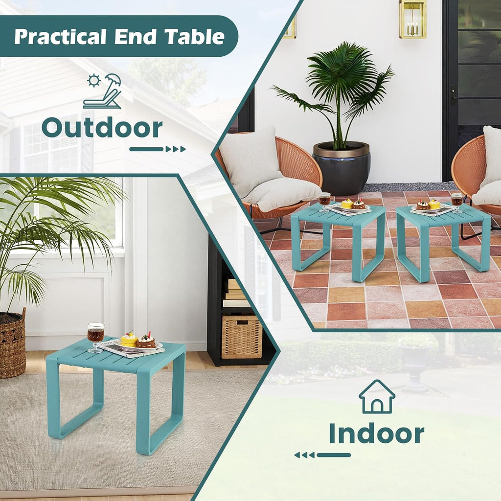 Tangkula 3-Piece Patio Furniture Set, Outdoor Conversation Set w/1 Loveseat & 2 Side Tables, All-Weather Patio Bistro Set for Lawn, Backyard, Poolside, Balcony, Garden, Deck, Blue