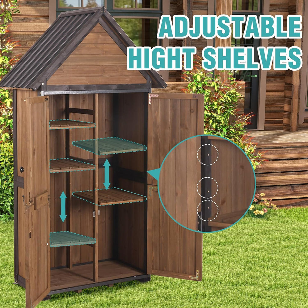 Sheds Outdoor Storage,Garden Shed with Metal Frame Structure and Adjustable Shelves,Large Capacity Storage Tool Cabinet Box for Backyard Garden Patio Lawn (Brown)