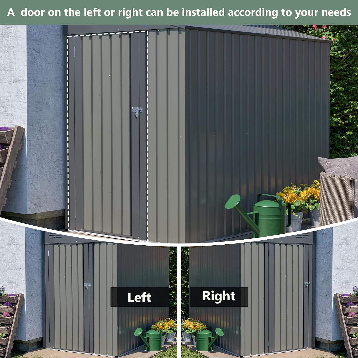4 × 7 FT Lean to Storage Shed, Outdoor Metal Wall Side Bike Mower Sheds & Outdoor Storage Cabinet, Lockable Tool Organization Shed for Garden Patio