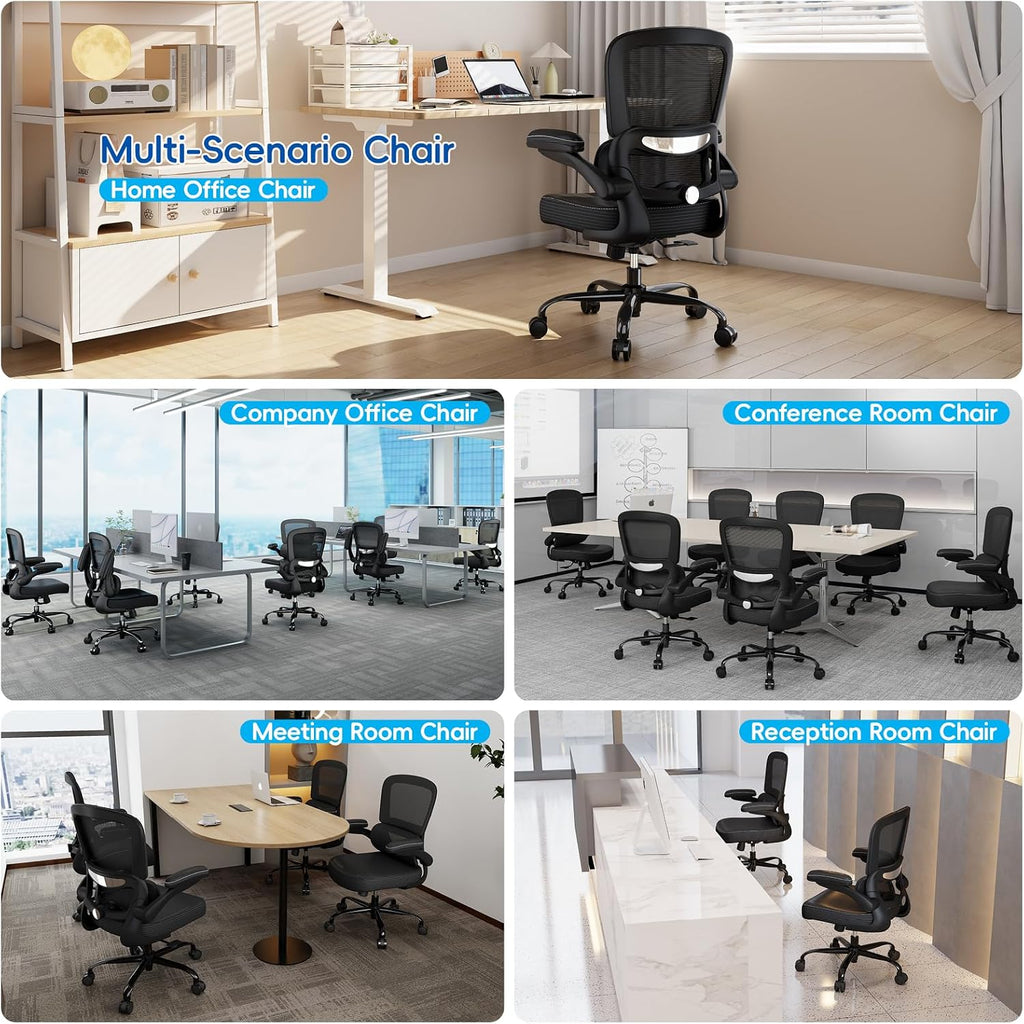 TRALT Ergonomic Office Chair - Desk Chair with Adjustable Headrest Lumbar Support Computer Chair - Mesh Comfy Chair with Flip-up Armrests - Gaming Chair for Adults Home Office PU, Black, Pack of 8
