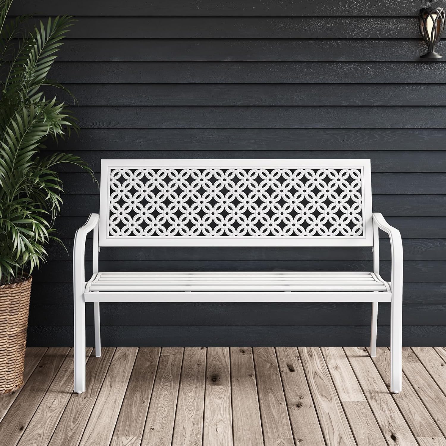 Grand patio 50' Garden Bench, Outdoor Benches with Anti-Rust Metal Powder Coated Frame, Patio Bench for Front Porch Park Outside Furniture Decor,White