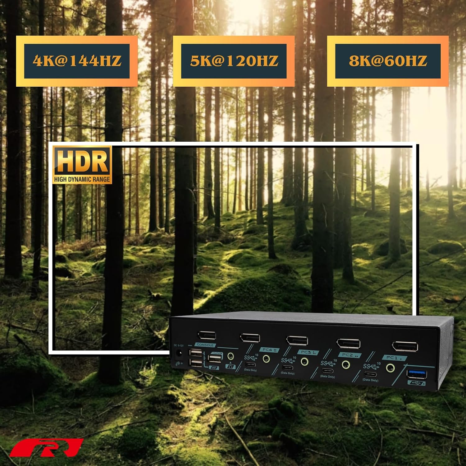 8K DisplayPort 1.4 KVM Switch for 4 Computers 1 Monitor, USB 3.2 Gen 2 (10 Gbps), HDCP 2.2 Compliant, EDID Emulator, Plug & Play, Ideal for Office, Gaming and Industrial Control, PAAG-ET3114B