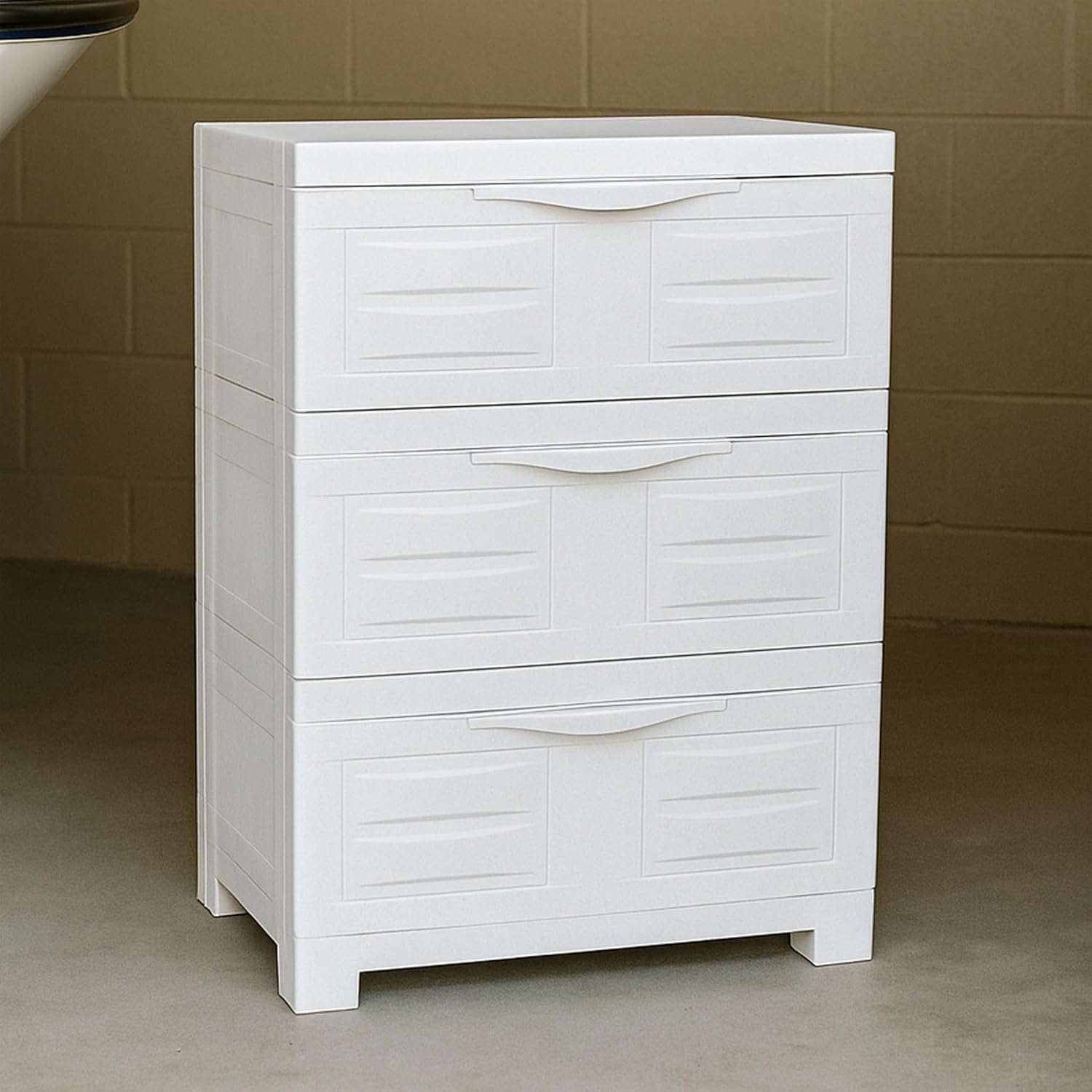 Sunnydaze 29.5' H 3-Tier Storage Cabinet with Drawers - Resin Storage Drawers Organizer - for Garage, Office, Home, Laundry Room - Speckled White