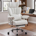 Efomao Big and Tall Office Chair 400lbs, Executive PU Leather Desk Chair with Footrest & Lumbar Support, Heavy Duty Computer Seating for Home, White