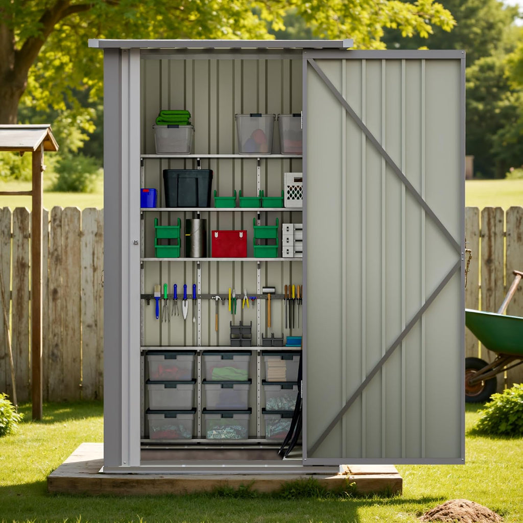 Greesum 3x3FT Outdoor Storage Shed, Small Metal Storaged Sheds with Lockable Doors, Sheds & Outdoor Storage for Backyard, Pool and Garden, Gray