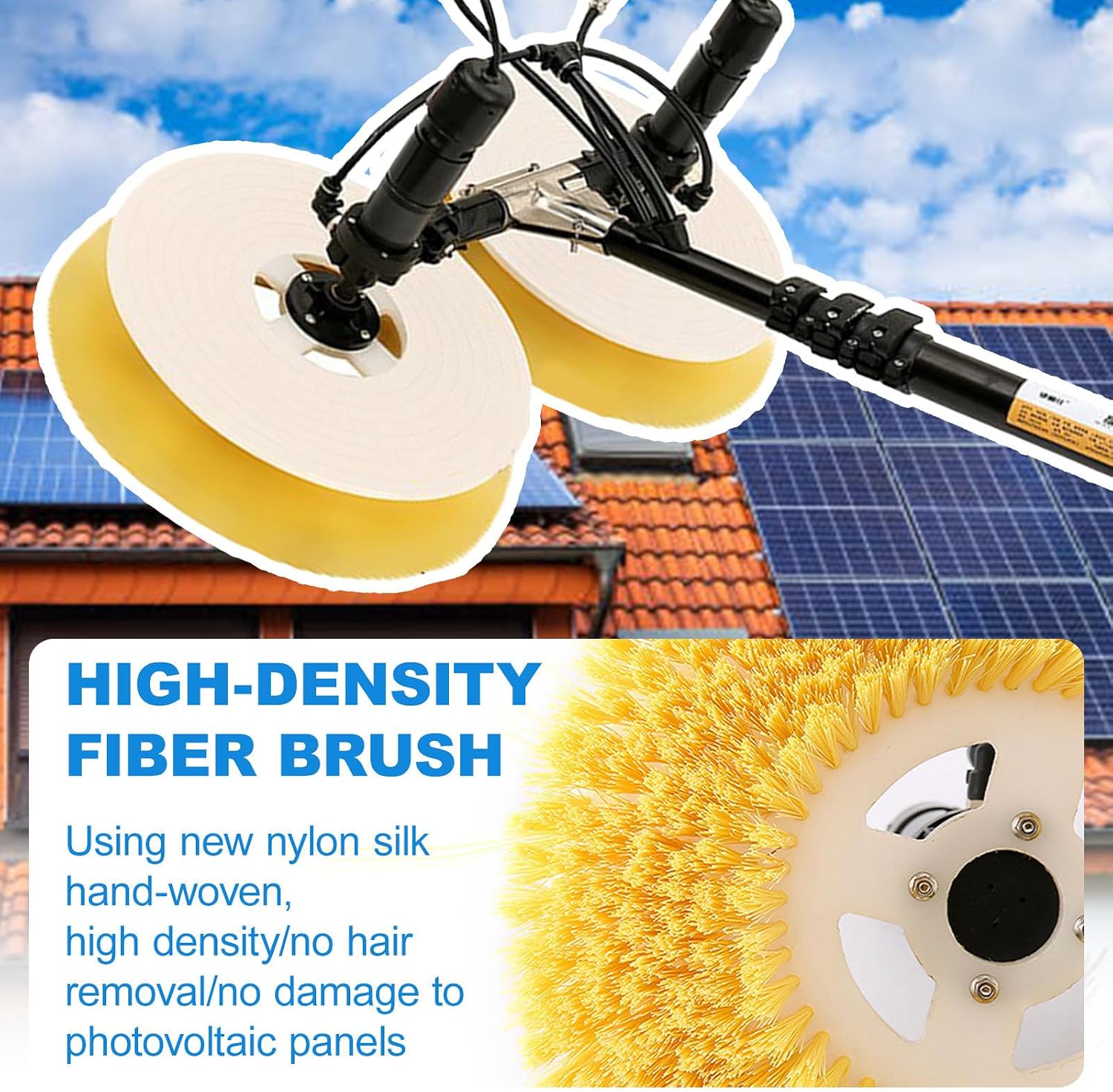 Solar Panel Electric Cleaning Tool, House Water Fed Pole Kit,Photovoltaic Panel Electric Cleaning Brush,Dual Brush Heads - 360° Counter-Rotating,with Water Pump + 20m Water Hose,5.5m