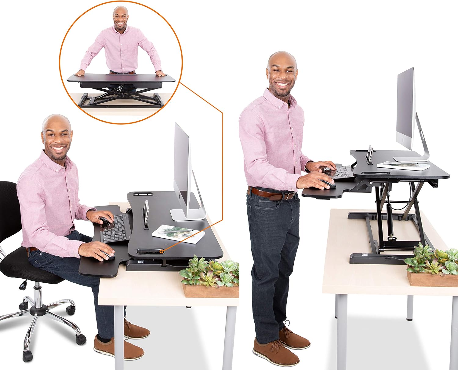 Flexpro Hero 37 Inch Standing Desk Converter, for Office and Home, Height Adjustable, 2 Level Sit to Stand Workspace with Keyboard Shelf & Monitor Riser, Sit or Stand (Black, 37 x 18 x 4.5 to 20)