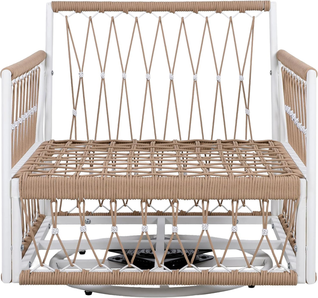 Christopher Knight Home Janna 3-Piece Bohemian Outdoor Patio Furniture Set, Set of 2 Swivel Lounge Chairs with Cushions & Glass Top Side Table, Patio Conversation Set for Garden, Beige + Natural