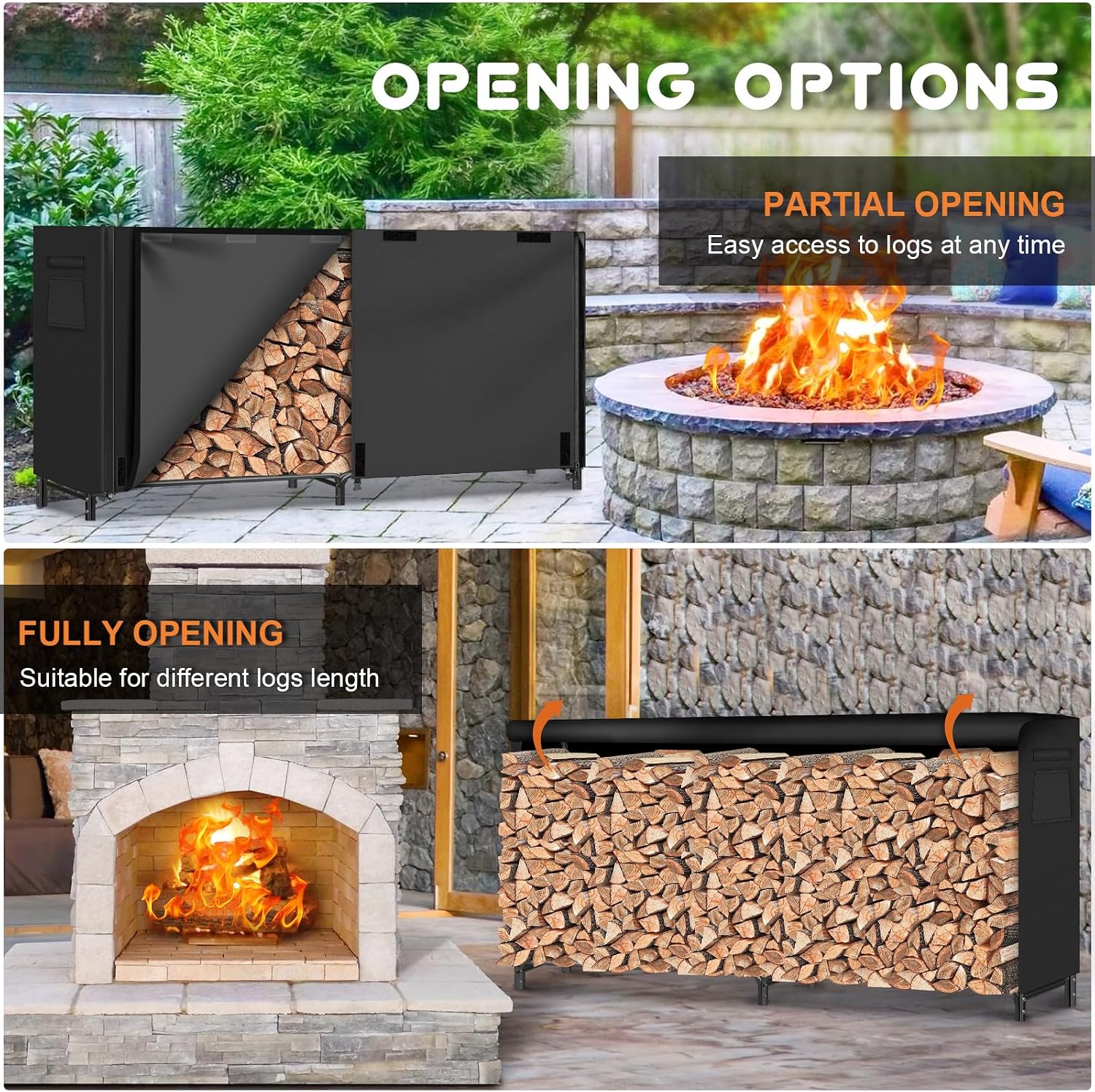 Gtongoko 8FT Firewood Rack Outdoor with Cover, Heavy Duty Wood Storage Racks with 600D Oxford Weather Resistant Waterproof Fabric Cover, Outdoor Firewood Holder