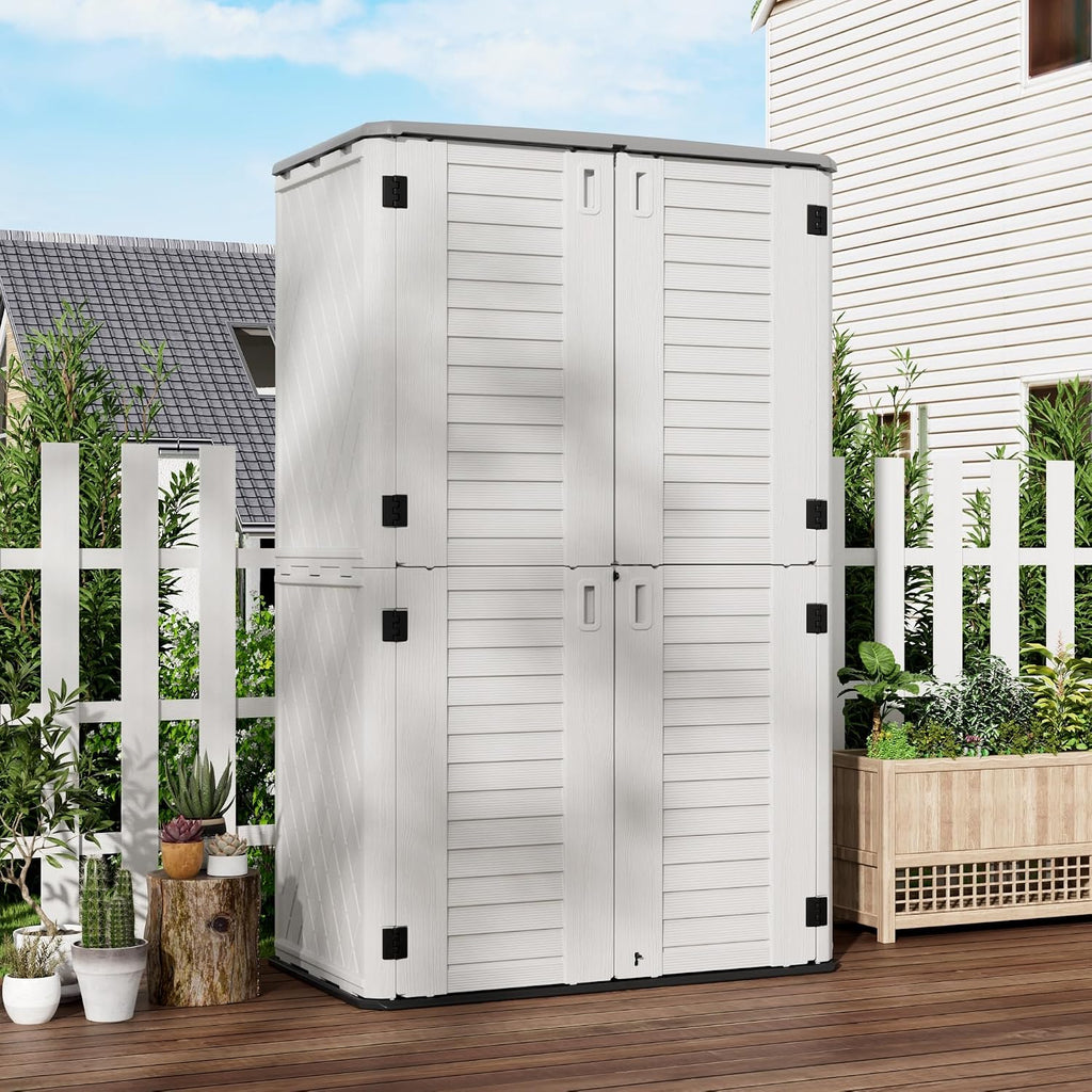 Mrosaa Outdoor Storage Cabinet Waterproof,Resin Vertical Storage Shed Lockable, 66 Cubic Feet Outdoor Storage Box for Garden/Backyard/Home/Pool