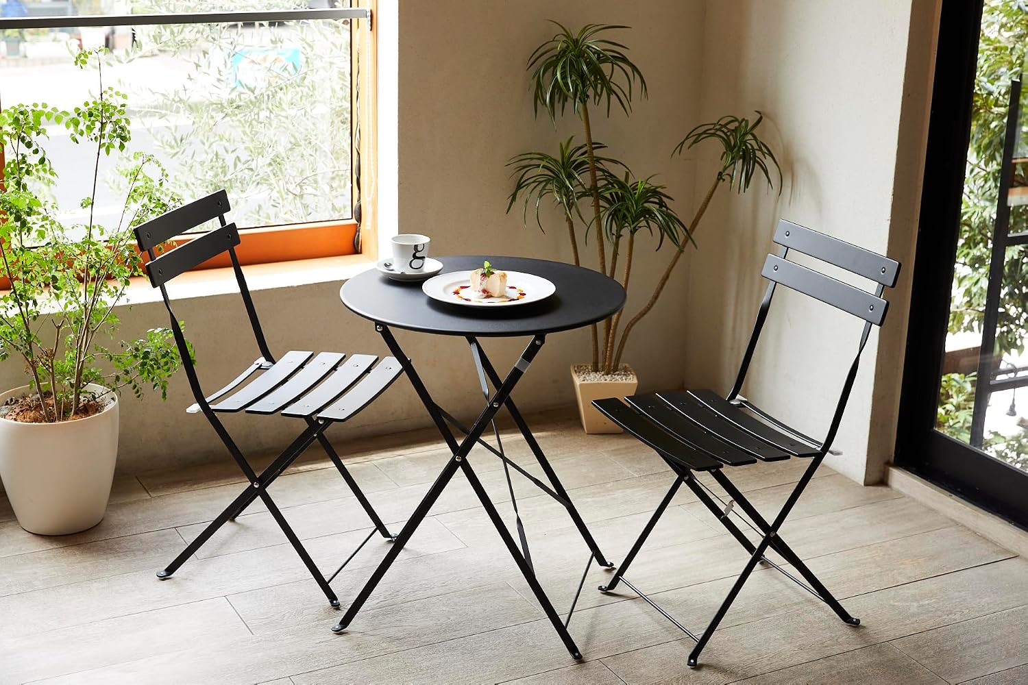 Indoor/Outdoor 3-Piece Foldable Bistro Set, Folding Outdoor Patio Furniture Sets, 2 Chairs and 1 Table, Weather-Resistant Outdoor/Indoor Conversation Set for Patio, Yellow, Black, US001