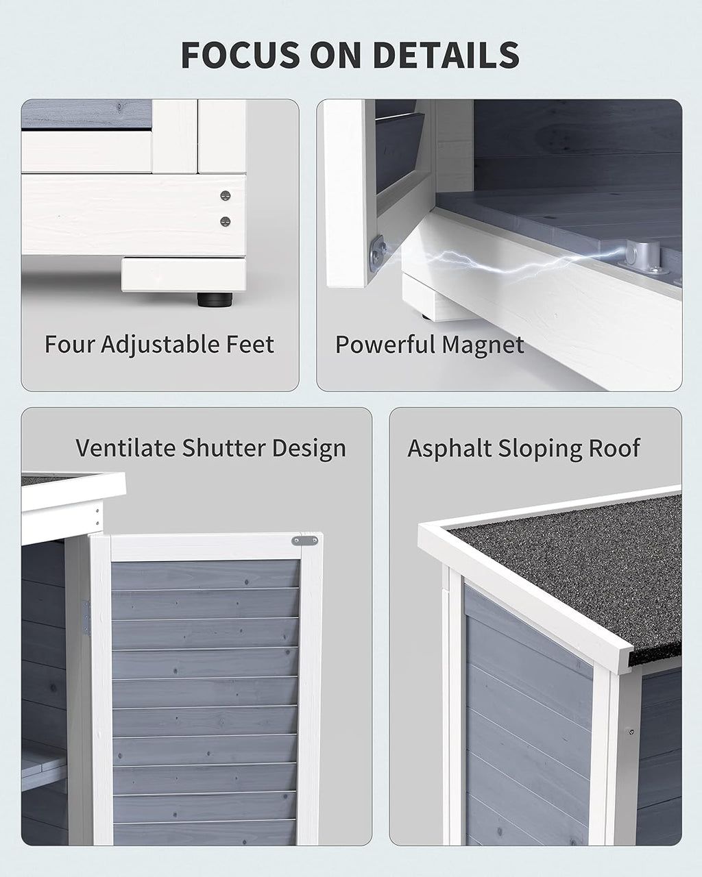 Gizoon Outdoor Storage Cabinet with 3 Shelves, Double Lockable Wooden Garden Shed with Waterproof Roof, Outside Vertical Tall Tool Shed for Yard Patio Lawn Deck-Grey