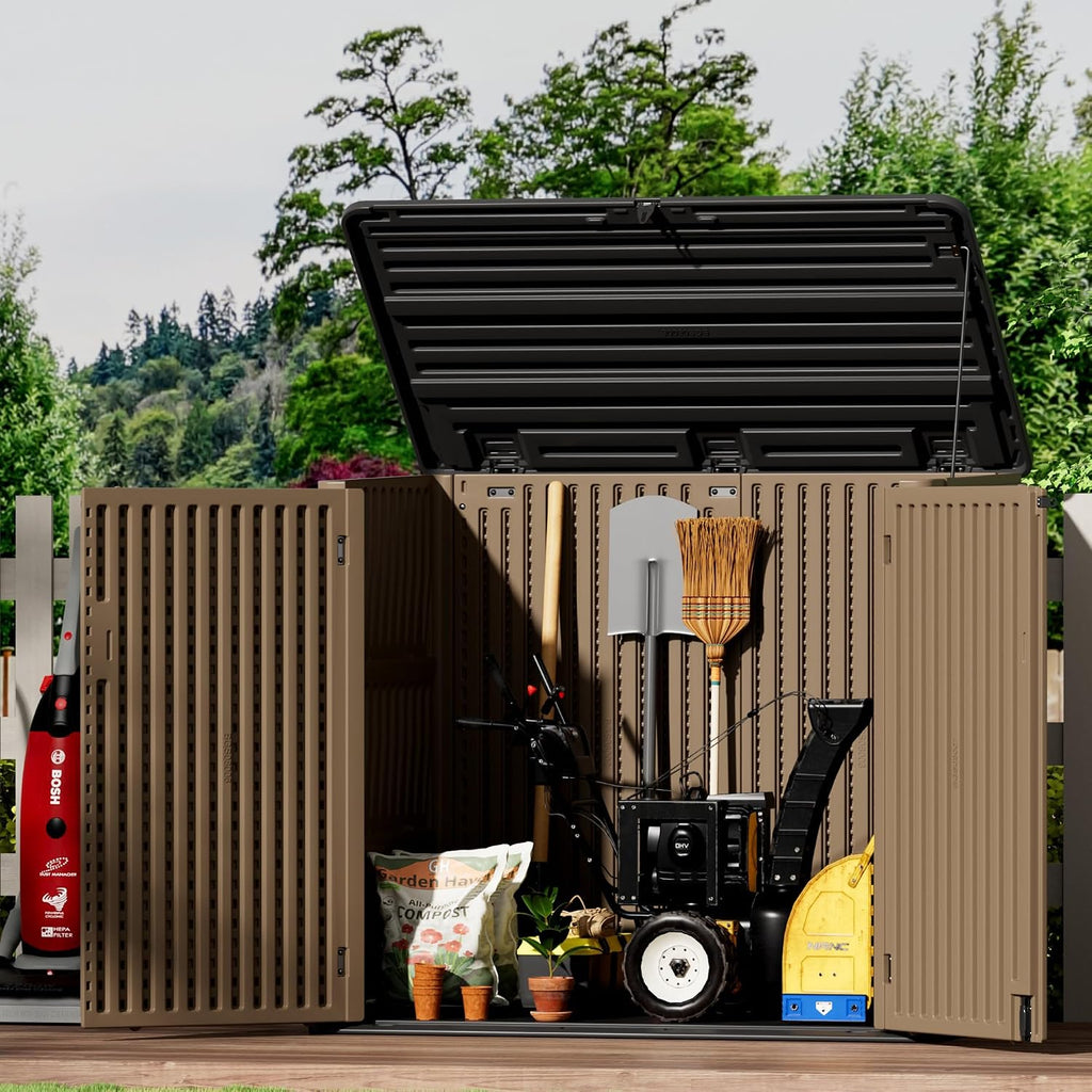 Mrosaa Resin Outdoor Storage Shed, Outdoor Storage Box Waterproof for Garden Tools, Patio Furniture, Trash Cans, Garage Storage, Lockable