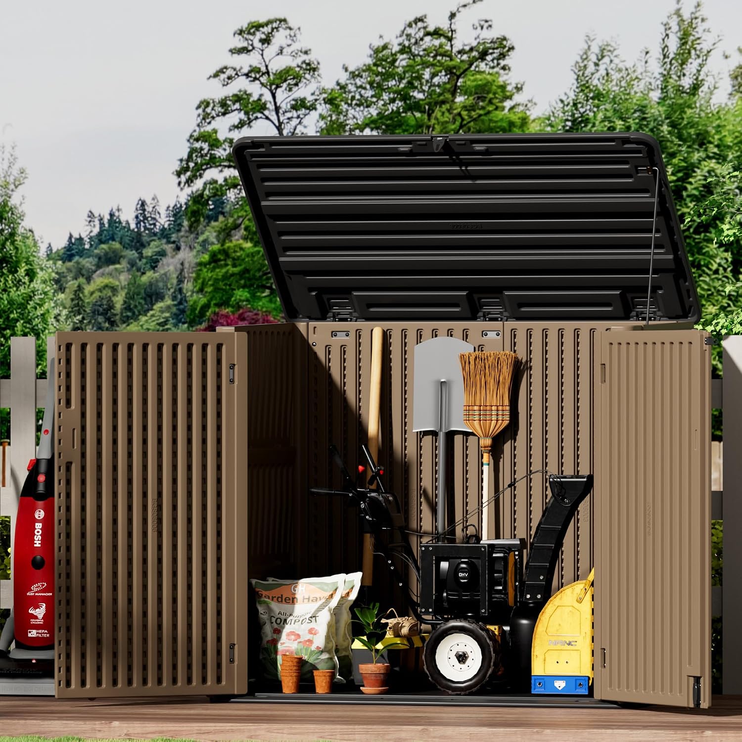 Mrosaa Resin Outdoor Storage Shed, Outdoor Storage Box Waterproof for Garden Tools, Patio Furniture, Trash Cans, Garage Storage, Lockable