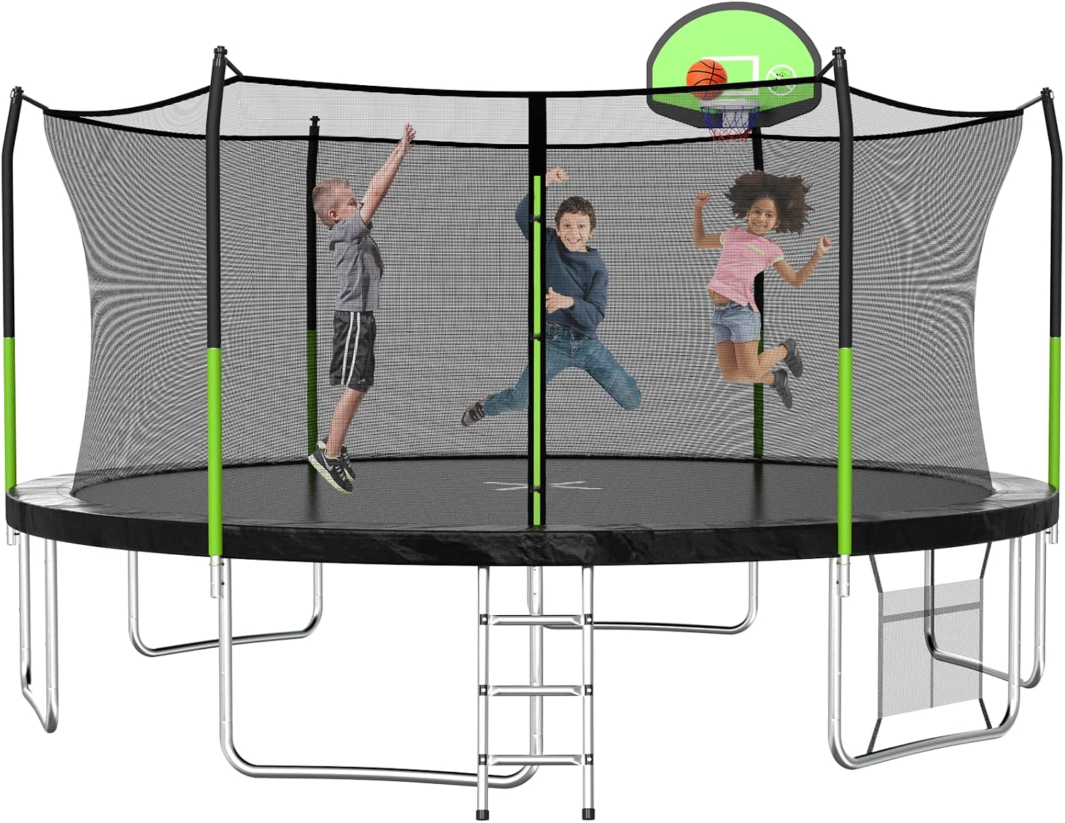 AOTOB 8FT 10FT 12FT 14 FT 15FT Trampoline with Safety Enclosure Net，Outdoor Trampoline with Basketball Hoop, Heavy Duty Jumping Mat and Spring Cover Padding for Kids and Adults, Storage Bag and Ladder