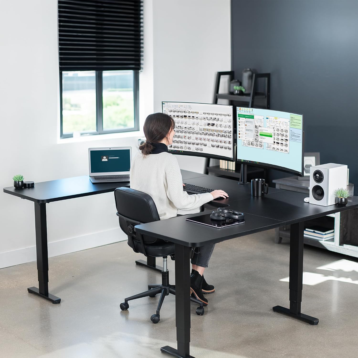 VIVO Large U-Shaped 83 x 60 in Electric Standing Desk, Memory Height Adjustment, Black Top Black Frame, DESK-E4UBB