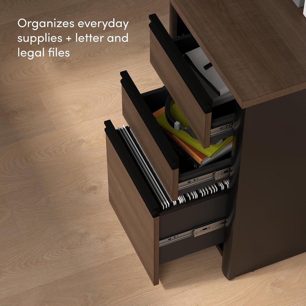 Bestar L Shaped Desk with Drawers and Keyboard Tray, Executive Workstation for Home or Professional Office, 72 Inches, Connexion Collection, Antigua and Black
