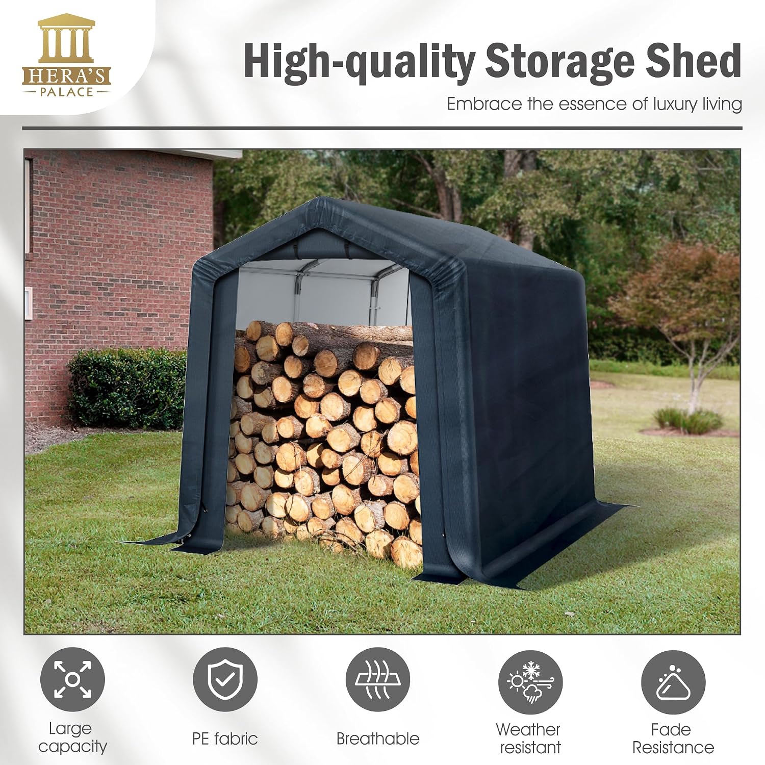 HERA'S PALACE 6x10ft Heavy Duty Motorcycle Storage Shed Small Carport Outdoor Anti-Snow Portable Canopy Shelter with 2 Doors Garage Tent for Garden Tools Bike