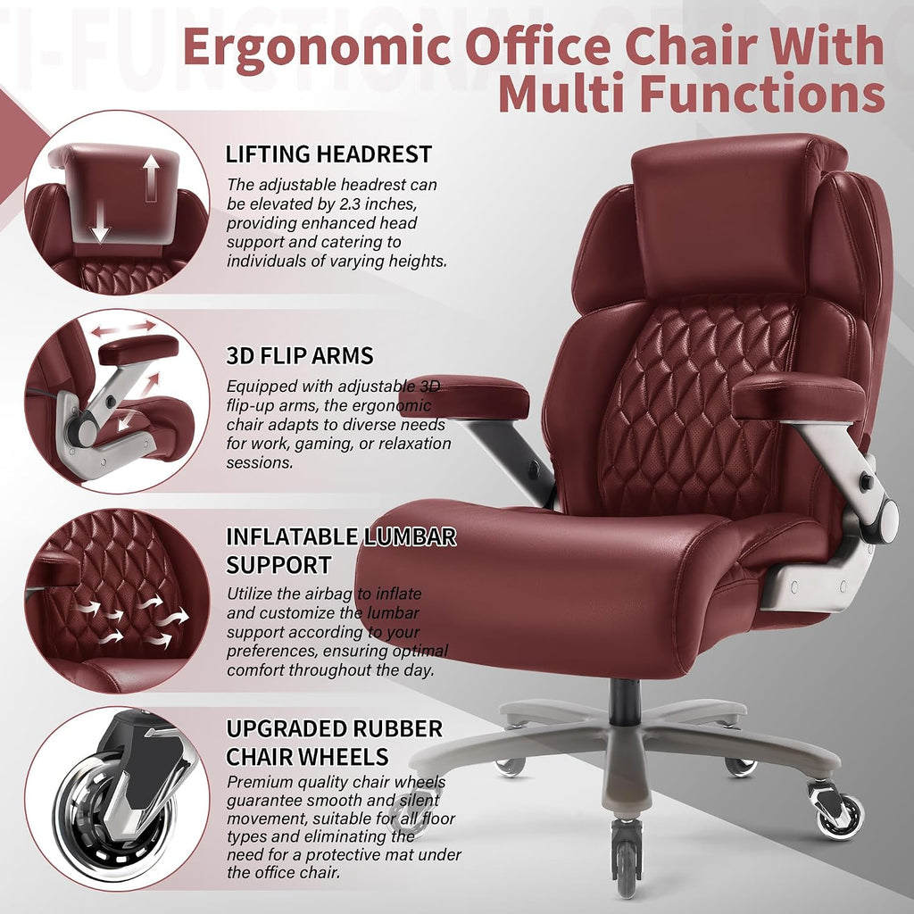 Big and Tall Office Chair 700lbs - Adjustable Headrest&Lumbar Support, 3D Flip Arms, Large Wheels &Heavy Duty Metal Base, Ergonomic High Back Computer Chair Desk Chair, Thick Padded Extra Wide Seat