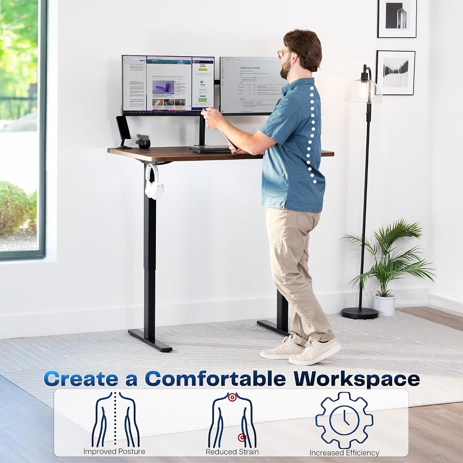 VIVO Electric 48 x 30 in Rustic Standing Desk, Memory Height Adjustment, 1B Series, Holds 220 lbs, One-Piece Vintage Brown Top, Black Frame, DESK-KIT-1B5N
