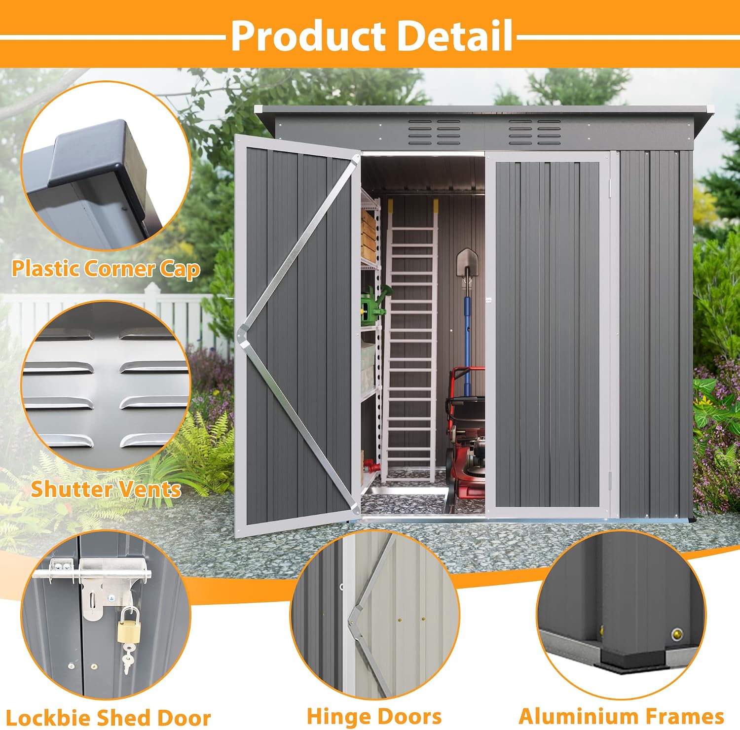 Outdoor Storage Shed, 6 X 4 FT Large Metal Utility Tool Sheds with Floor Frame, Steel Garden Shed for Backyard Garden Patio Lawn