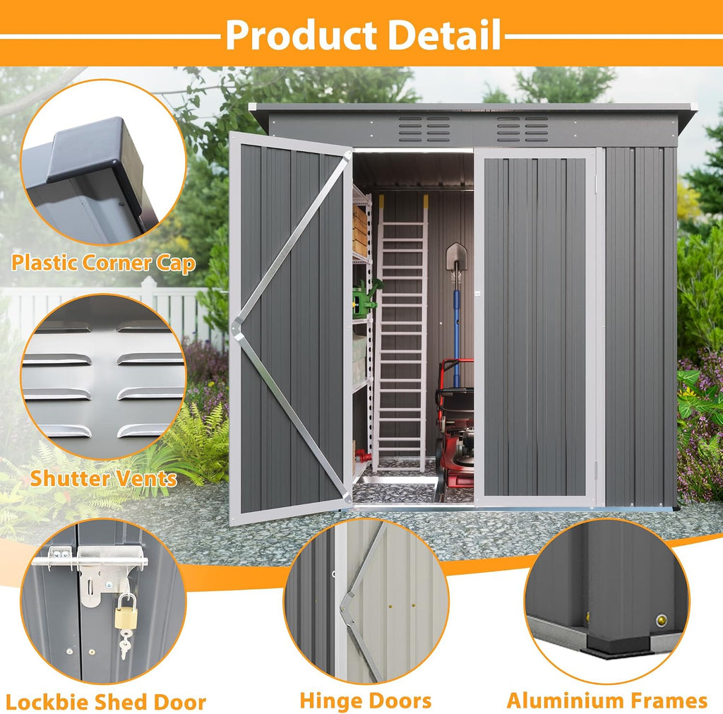 Thanaddo 4x6ft Metal Shed Outdoor Storage Shed,Metal Steel Utility Tool Shed Storage House with Double Lockable Doors and Air Vent for Backyard Garden Patio Lawn Gray