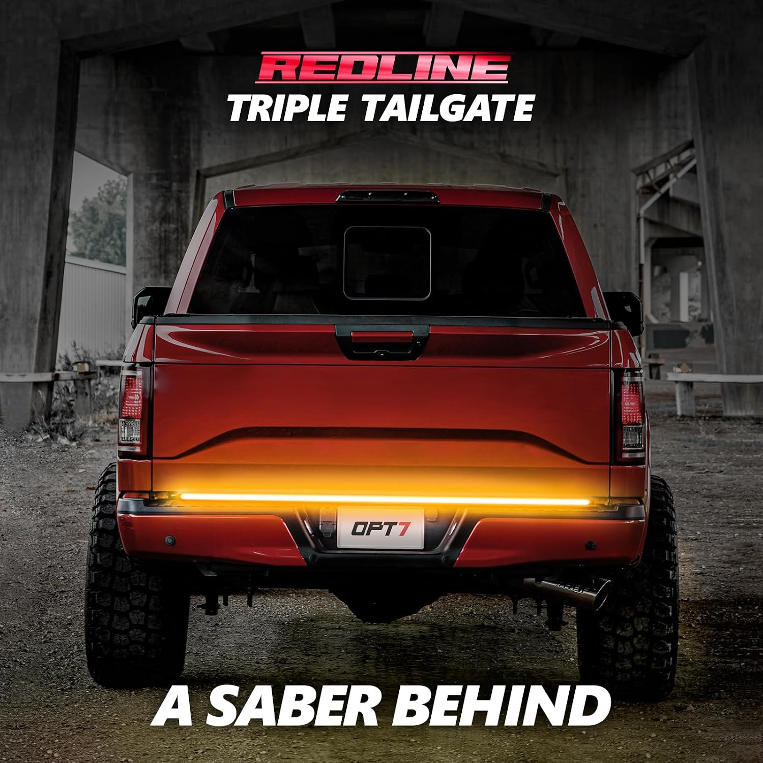 OPT7 Dynamic Taillight for F150 2018-2020 w/o Blind Spot Monitor – Redline 60' Aluminum Rigid 1-Piece Triple Row LED Truck Tailgate Light Bar w/Sequential Amber Turn + Plug'n'Play Harness