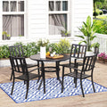 MFSTUDIO Outdoor Dining Set for 4, Round Patio Table and Chairs Set with Umbrella Hole, Metal Patio Furniture Set for Deck, Backyard, Poolside & Garden
