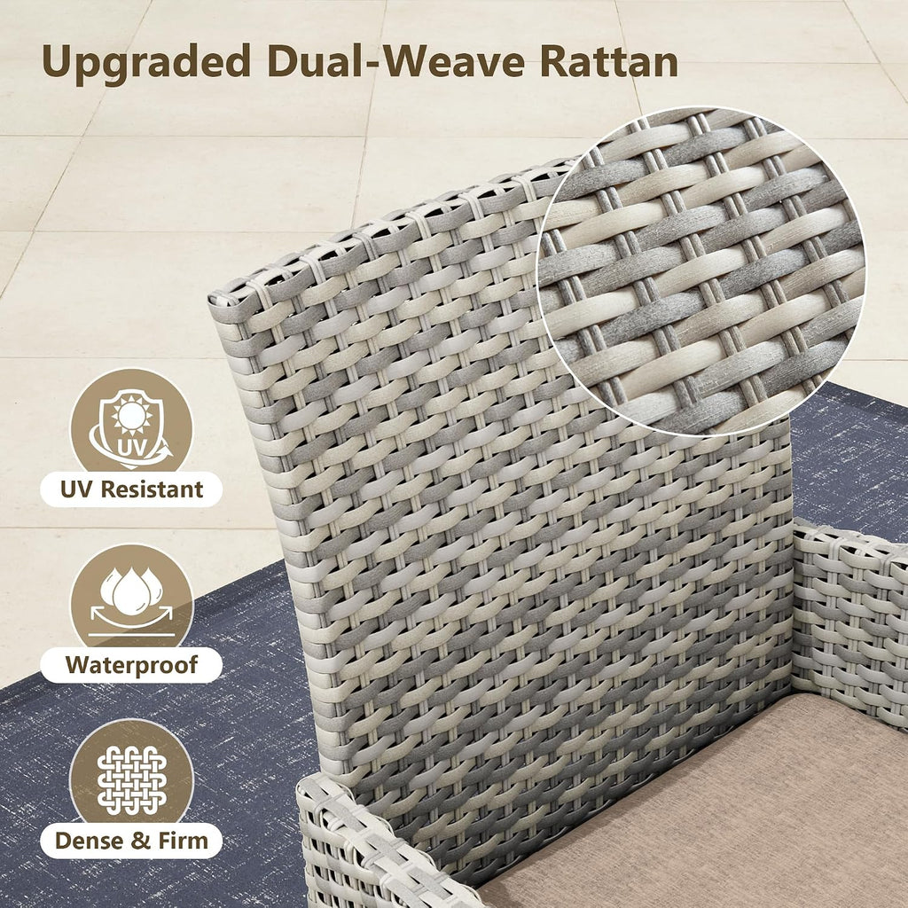 Outdoor Dining Set, 5-Piece Patio Furniture Set with Tempered Glass Table and 4 Cushioned Chairs, Dual-Strand Wicker Rattan, Balcony Furniture for Backyard, Garden, Deck,– Beige